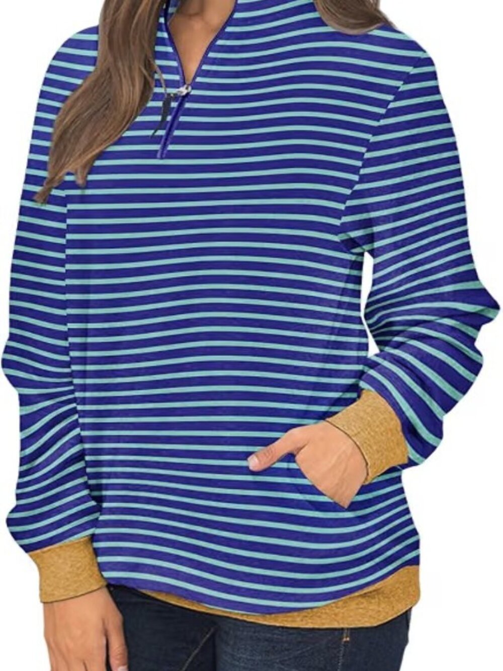 Womens Medium High Neck Long Sleeve Solid 1/4 Zip Pullover Sweatshirt 60% off